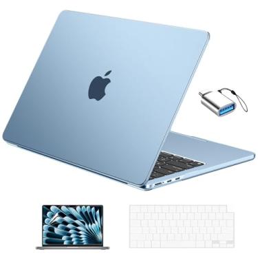 Imagem de EooCoo Capa compatível com MacBook Air 33.0 cm M4 2025 2024 2023 2022 M3 M2 A3240 A3113 A2681, SkyBlue Air 34.5 cm Capa rígida para laptop + capa de teclado + protetor de tela, azul celeste fosco