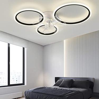 Imagem de Ventiladores de teto modernos com lâmpadas LED silencioso regulável branco Ventilador de teto inteligente com iluminação Temporizador de 6 velocidades Lustres de design reversível com ventil