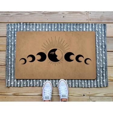 Imagem de GXFC ZHAO Capachos de boas-vindas engraçados, tapetes decorativos para entrada, tapete de presente, porta da frente, varanda, pátio, tapetes (23,7 x 40,4 cm) (lua fase, Witchtok, boho, sol e estrela
