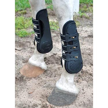 Imagem de Jeffers Botas de tendão exclusivamente inglesas equinas, conjunto de 2 - botas de cavalo médias, pretas, frente aberta, equipamento de treinamento, equipamento de proteção e proteção de pernas para