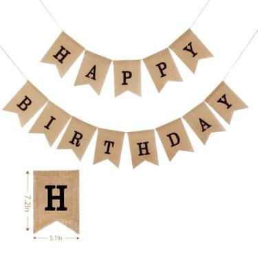 Imagem de Banner de aniversário RIOO Burlap Happy Birthday Sign Black