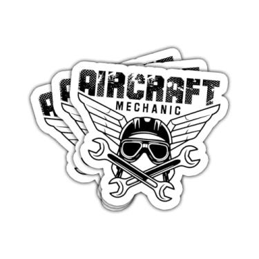 Imagem de 3 peças adesivo de design de chave de caveira de mecânico de aviação símbolo de técnico de aviação decalque de vinil para engenheiros, pilotos, estudantes, caixa de ferramentas, capacete, laptop