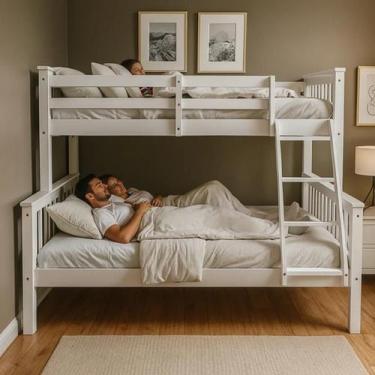 Imagem de Beliche Casal Alta De Madeira Com Grade De Proteção E Escada - Móveis 