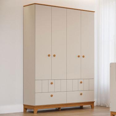 Imagem de Guarda-Roupa de Bebê Biscoito 4 Portas 4 Gavetas Off White/Natural - Permóbili