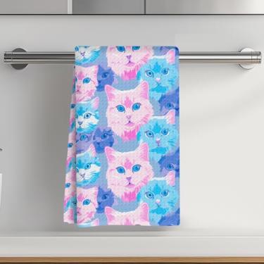 Imagem de Toalhas de cozinha fofas para gatos 35 x 61 cm, toalhas de chá reutilizáveis absorventes de waffle, para limpeza, cozinha, cozimento, decoração de cozinha, presentes de gato para mulheres, mãe-1