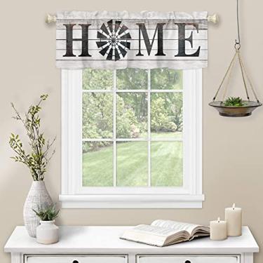 Imagem de Cortina Valance Moinho de Vento Cortina de Cozinha para Janela Retrô Grão de Madeira Estilo Country Varão Bolso Sanefa Cozinha Tratamento de Janela para Quarto Sala de Estar 137 x 45 cm