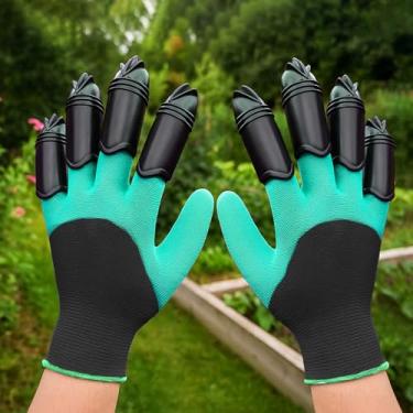 Imagem de Luvas de jardinagem com garras para cavar, plantar e capinar, luva durável para homens e mulheres, fácil de usar, à prova d'água (verde, em forma de garra de gato)