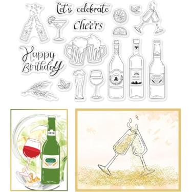 Imagem de Selos transparentes de silicone com tema de festa de aniversário e garrafa de vinho para fazer cartões de aniversário, faça você mesmo, álbum de fotos, decoração, artesanato, 15 x 10 cm