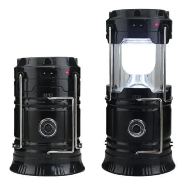 Imagem de Lampião Solar LED Recarregável, Metal, 12W, 150lm, 3 Níveis de Intensidade, Bateria 6h, Resistente à Água, com Cabo USB, 200g, Modelo BOM-4219