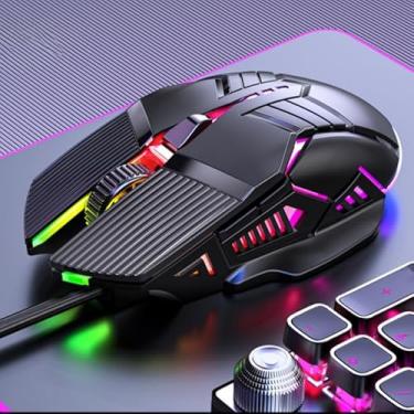 Imagem de Mouse para jogos, mouse óptico ajustável de 3200 DPI, 6 teclas e efeitos de iluminação coloridos para Windows/Mac/Laptop, preto