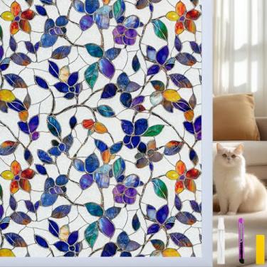 Imagem de Countewol Película de privacidade para janela, película de vidro manchado, película de janela fosca, adesiva, reutilizável, decorativa para quarto (folha manchada rossa, 89,9 x 399,8 cm)