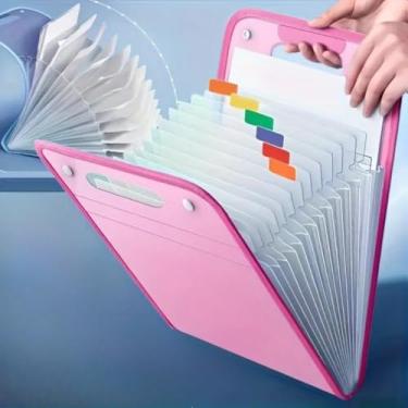 Imagem de Pasta Sanfonada Para Documento Com 13 Divisórias E Pasta Prancheta Tamanho A4 Escritório Escolar(Rosa,4 Peças)