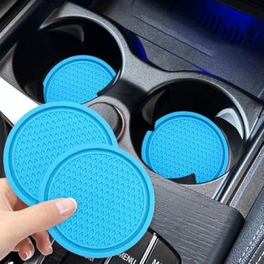 Imagem de Porta-copos de carro 2 peças, porta-copos universal antiderrapante automático, acessórios internos de carro embutidos antiderrapantes universais (azul)