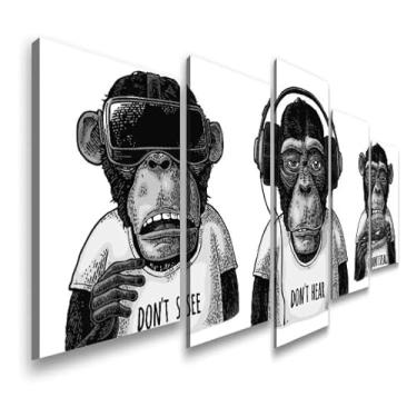 Imagem de Kit quadro decorativo 5 peças 95x60cm Sabedoria Dos Macacos