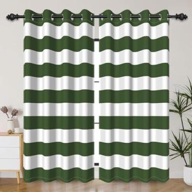 Imagem de DORCEV Cortinas blackout listradas horizontais verde-oliva verde e branco, tratamentos descolados, geométricos, góticos, boêmios, decoração de casa de fazenda, linhas horizontais, ilhós, 66 x 213 cm