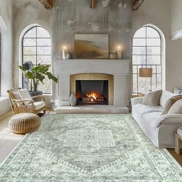 Imagem de Tapete de área Tapetes de sala de estar: Tapete grande lavável à máquina boho vintage medalhão macio tapete fino piso interno antiderrapante tapete para quarto, sala de jantar, quinta, berçário, casa