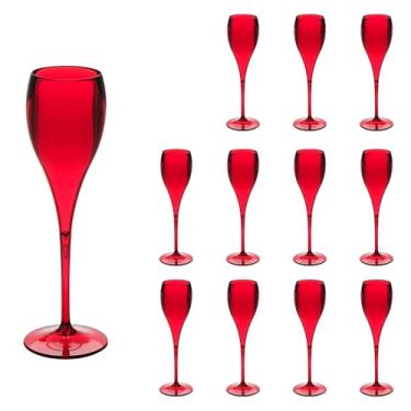 Imagem de Taça De Espumante 120ml Kit 12un Brut Alto Padrão Acrílico (VERMELHO)