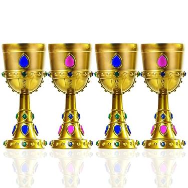 Imagem de ZHURUININ 4 peças de taças de coroa moldadas medievais 227 g ouro com joias de plástico cálice king queen festas medievais decorações de festa para festa de carnaval suprimentos de decoração (4)