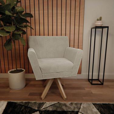 Imagem de Poltrona Laura Base Giratória De Madeira Linho - Amarena Móveis Bege