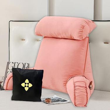 Imagem de HMBLAW Travesseiro de leitura extra grande para braço, costas, encosto com apoio de braço, almofada de suporte de madeira com capa e bolsos removíveis, travesseiro de suporte para as costas para