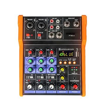 Imagem de IUBGFTO Misturador de áudio PTM-4 DJ com placa de som, USB 48V Phantom Power para gravação de PC, canto, webcast, festa