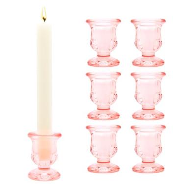 Imagem de XXXFLOWER Castiçal cônico castiçal de vidro para festa de casamento, aniversário, decoração de férias, candelabro, mesa, centro de mesa, presente de decoração de casa (6 peças, rosa)
