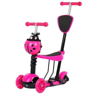 Imagem de Patinete Infantil com Assento Retrátil Haste para Empurrar Rosa 