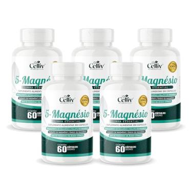 Imagem de 5x 5-Magnésio (Bisglicinato, Malato, Taurato, Óxido e Sais de Magnésio) 60 Caps 500mg Celliv