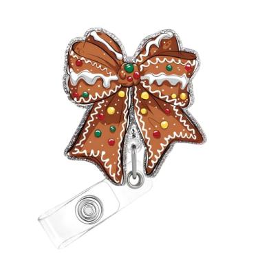 Imagem de Carretel de crachá de Natal, lindo laço de acrílico para crachá de identificação, suporte de crachá retrátil telescópico engraçado acessórios de clipe de jacaré para enfermeiras, trabalhadores médicos