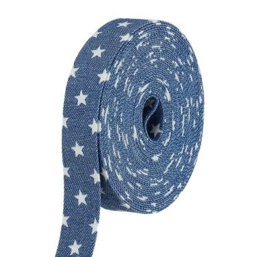 Imagem de PATIKIL Fita jeans de 1,5 cm x 5,5 m, fita fina de jeans, tecido de veludo, franjas, rolo para artesanato, embrulho de laço, presente de Natal, grampo de cabelo, costura, decorações de festa, estrela