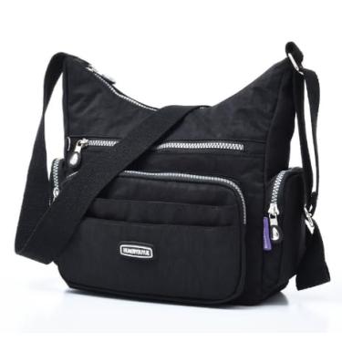 Imagem de Bolsa transversal com bolso antirroubo RFID - Bolsa feminina leve e resistente à água (preto)