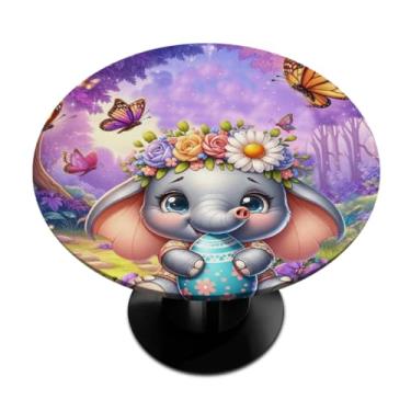 Imagem de hongjinglin Toalha de mesa redonda com borda elástica de Páscoa, toalha de mesa redonda limpável para ambientes internos e externos, pátio, jantar, cozinha, festival, decoração para mesas de 101 a 111