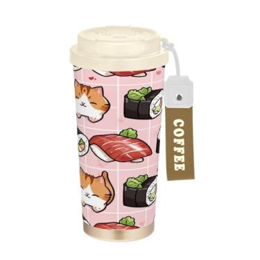 Imagem de Blueangle Caneca de café com isolamento térmico Sushi Kawaii - Copo de aço inoxidável à prova de derramamento e vazamento para acampamento e ar livre, garrafa de água reutilizável de 500 ml com tampa