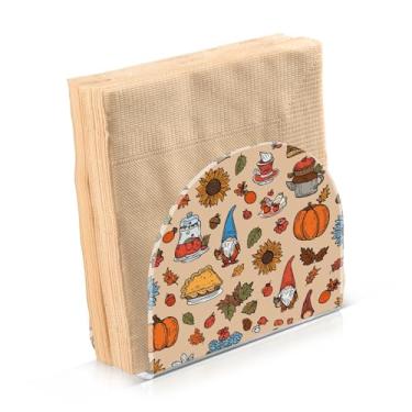 Imagem de Blueangle Pacote com 2 abóboras, girassóis, gnomos, porta-guardanapos – decoração de mesa acrílica à prova de vento para cozinha e casa, dispensador de lenços de férias com porta-guardanapos verticais