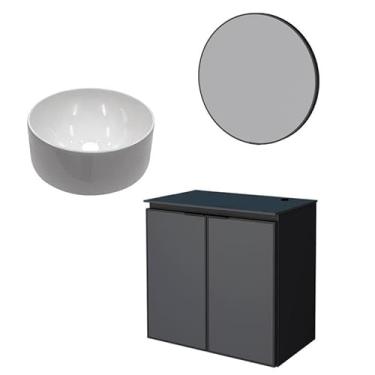 Imagem de Conjunto Banheiro Aço Gabinete Umbu 60 Com Cuba Domo e Espelho Luna Cozimax Preto