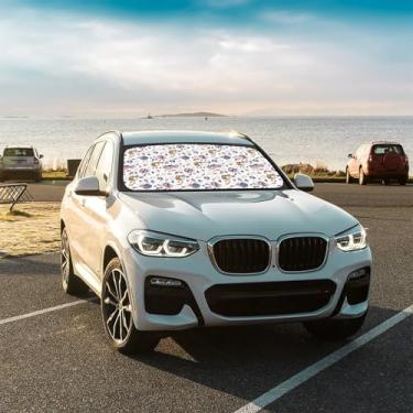 Imagem de Para-brisa frontal para pato Dia da Independência Guarda-sol dobrável para carro mantém o veículo fresco para a maioria dos veículos, guarda-chuva de para-brisa 144,8 x 76,2 cm