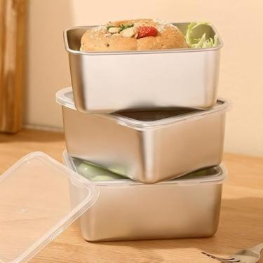 Imagem de Caixa de armazenamento hermética de aço inoxidável com tampa selada e tampa de plástico à prova de vazamento, caixa de armazenamento hermética para congelador, lancheira (prata-3)