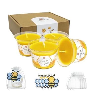 Imagem de Velas votivas de cera de abelha pura em jarra, velas com tema Swee As Can Bee, presentes para amantes de abelhas e lembrancinhas de festa, cera de abelha natural, queima de 10 a 12 horas cada, pacote