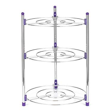 Imagem de Prateleira de Panelas Cozinha 3 Andares Redonda para Armazenamento Panela Barro Cromada Isolamento Térmico Suporte Organ
