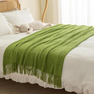Imagem de Cama Runner Cor Sólida Caminha Corredores Cama Queen King Size Lenço Tricotado Sofá Cobertor Macio Confortável Roupa de Cama com Borlas Decoração Quarto Hotel Toalha de Cama Colcha Verde||127 * 230 cm