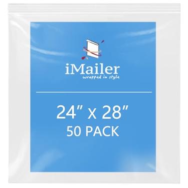 Imagem de iMailer - 61 cm x 71 cm Pacote com 50 - Sacos com zíper resseláveis de 2 mm - Sacos plásticos transparentes com fecho superior para armazenamento, organização, artesanato, viagens