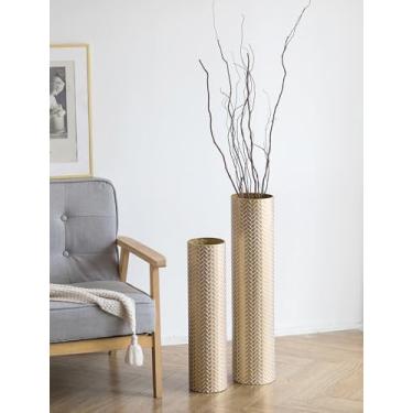 Imagem de Sziqiqi Vasos altos em pé no chão: Vaso de chão extra grande dourado para sala de estar 70/55 cm - Vaso de flor alto de metal para grama dos pampas - Decoração de casa gigante para quarto, escritório