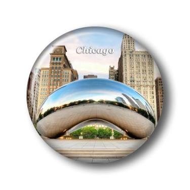 Imagem de Illinois Chicago Millennium Park Adesivo de ímã de geladeira de vidro de cristal 3D Ímãs de geladeira Chicago City Viagem Colecionável Lembrança Presentes Decoração de geladeira