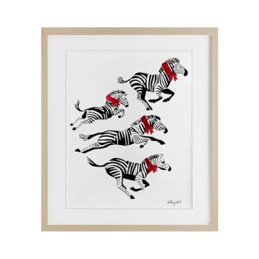 Imagem de Stupell Industries "Zebra Stampede with Ribbons", impressão emoldurada sob vidro, marrom, 33 x 40 cm