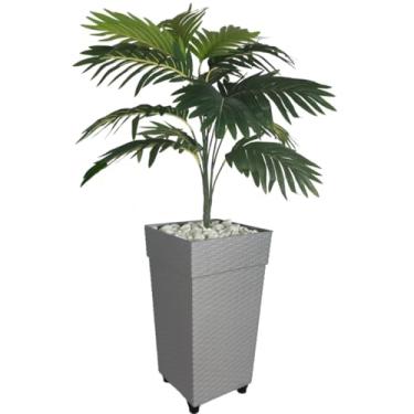 Imagem de Grandes Palmeiras Artificiais/Coqueiros Com Vasos De Vime — DecoraçãO Para Casa, Sala De Estar E Ambiente(Cinza)