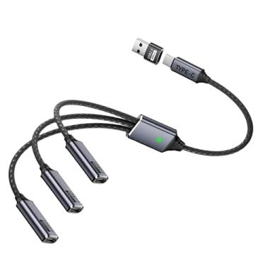 Imagem de Danfetsoy Divisor USB C 1 em 3 saídas com adaptador tipo A macho para fêmea tipo C, USB C 1 macho para 2 fêmeas duplas Y Splitter cabo de carregamento para tablet, MacBook, iPad, disco rígido, etc
