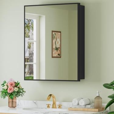 Imagem de Buruis Armário de remédios de 61 cm x 76 cm com espelho, armário embutido ou montado na parede para banheiro, prateleiras ajustáveis de vidro temperado, porta reversível, sem necessidade de montagem