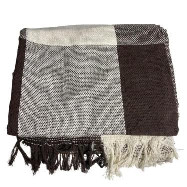Imagem de Manta extragrande 210 x 120 cm 100% algodão puro Adequada para sofás ou camas, combinando funcionalidade protetora com um elegante apelo decorativo. (Marrom e Branco)