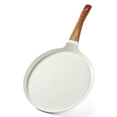 Imagem de Zalnuuk Forma de crepe, forma de cerâmica Dosa de 28 cm, antiaderente Dosa Tawa para todos os fogões, forma de tortilha, panqueca branca, sem PFOA PFAS PTFE