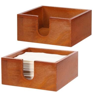 Imagem de Suporte de guardanapo quadrado plano de madeira, 14 x 14 x 6 cm, organizador de guardanapos de coquetel de madeira, dispensador de guardanapos de papel quadrado, bandeja de guardanapos de bebidas
